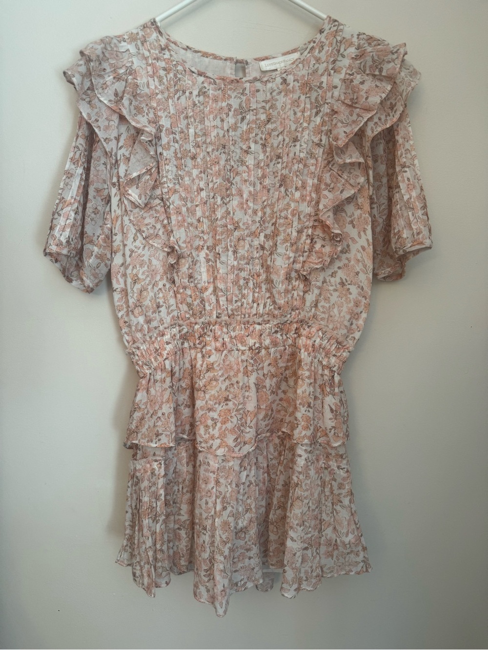 LoveShackFancy Natasha Mini Dress Size Medium Vanilla Foam Pink Floral Ruffle - Picture 2 of 10